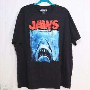 Jaws Movie‎ Poster Graphic T-Shirt Mens XLT Black Excellent Short Sleeve